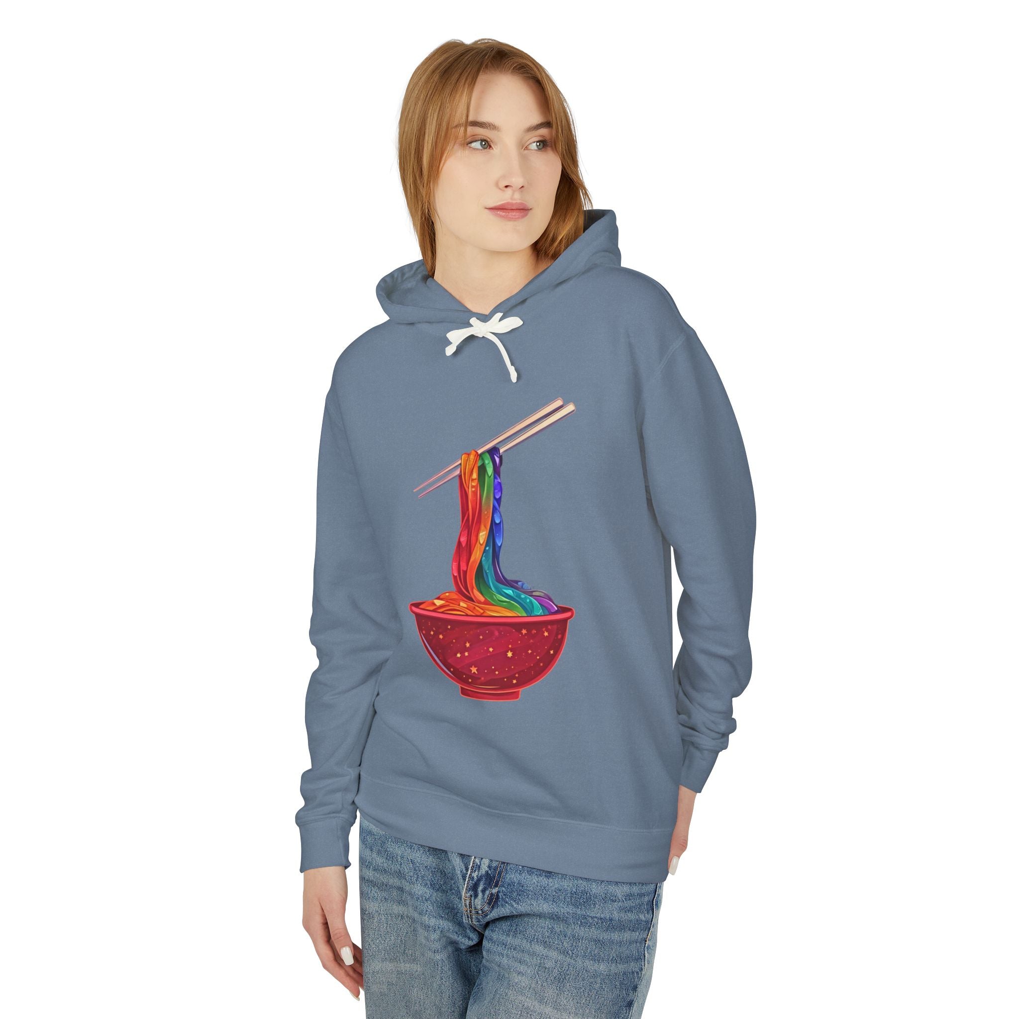 Rainbow Ramen Hoodie — Colorful Noodle Bowl Graphic Sweatshirt - Creations by Chris and Carlos