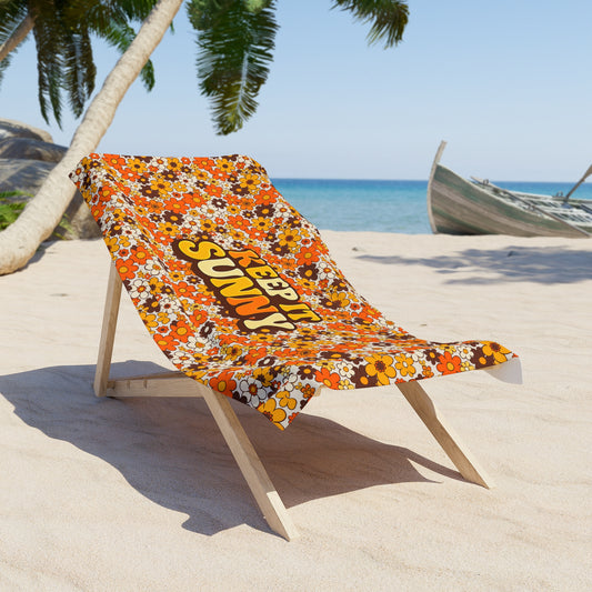 Keep It Sunny Floral Beach Towel — Retro 70s Orange Daisy Pattern - Creations by Chris and Carlos
