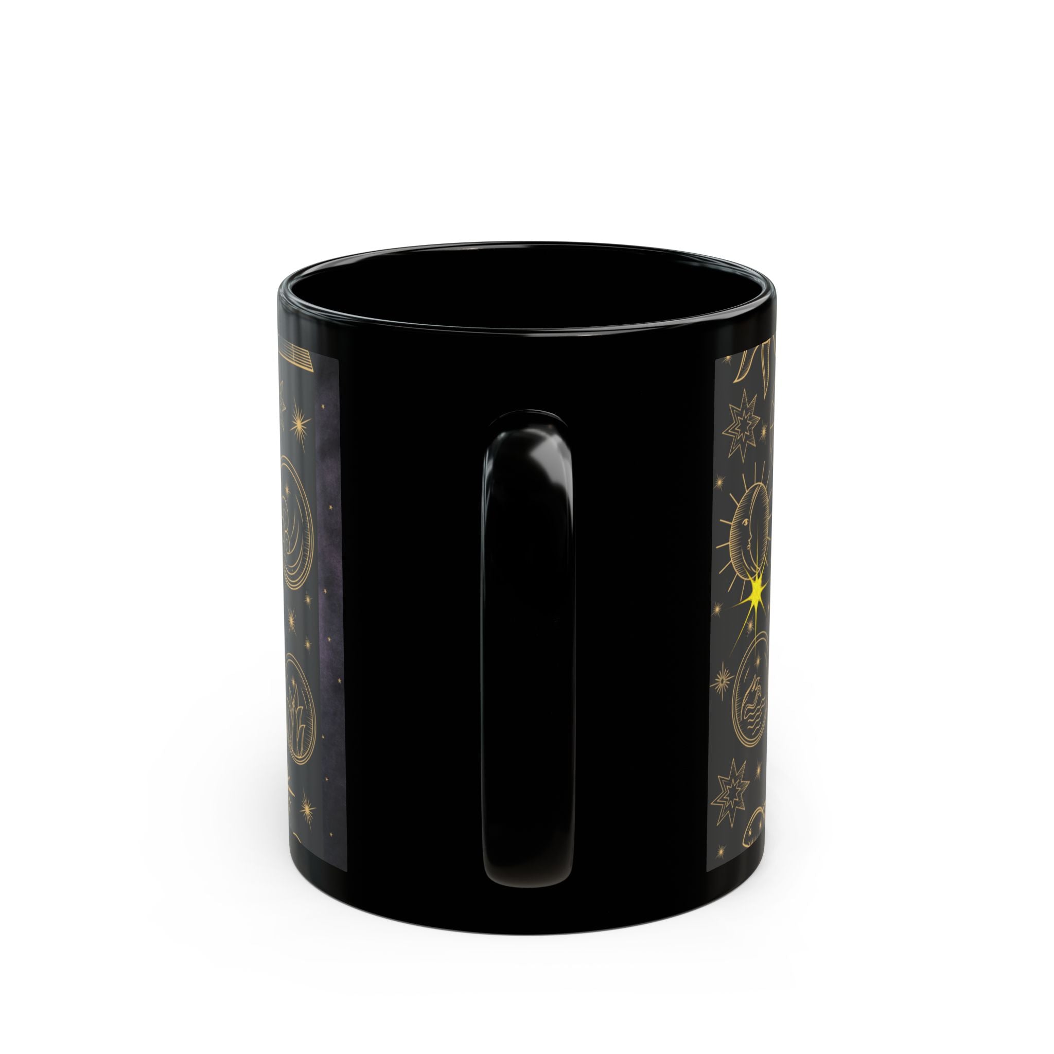 Celestial Gold Moon Phase Mug — Astrological Starry Black Coffee Cup (11oz/15oz) - Creations by Chris and Carlos