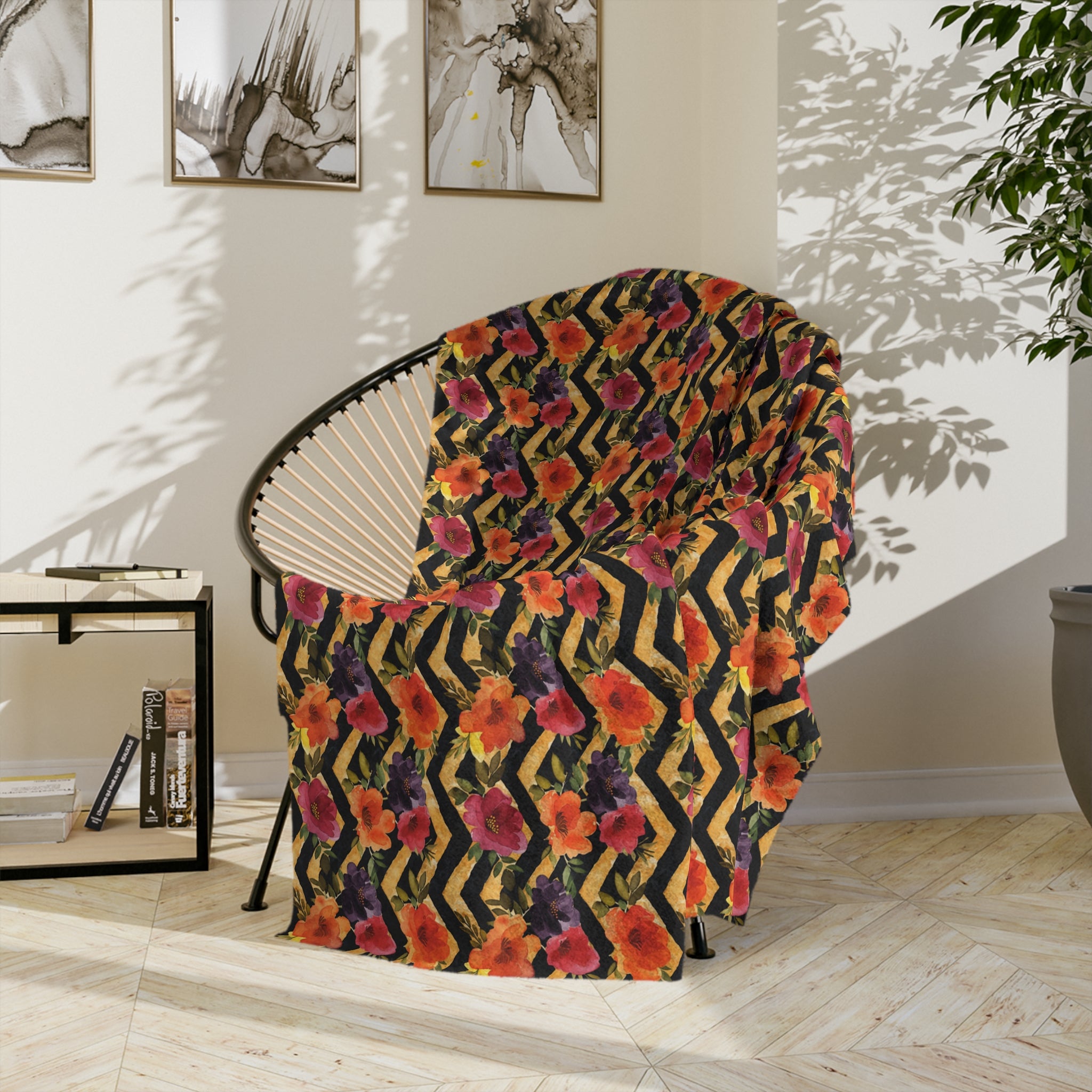 Sol y Alegría (Sun and Joy) Collection- Floral Chevron Velveteen Microfiber Blanket - Creations by Chris and Carlos