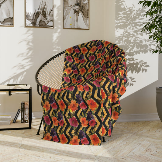 Sol y Alegría (Sun and Joy) Collection- Floral Chevron Velveteen Microfiber Blanket - Creations by Chris and Carlos