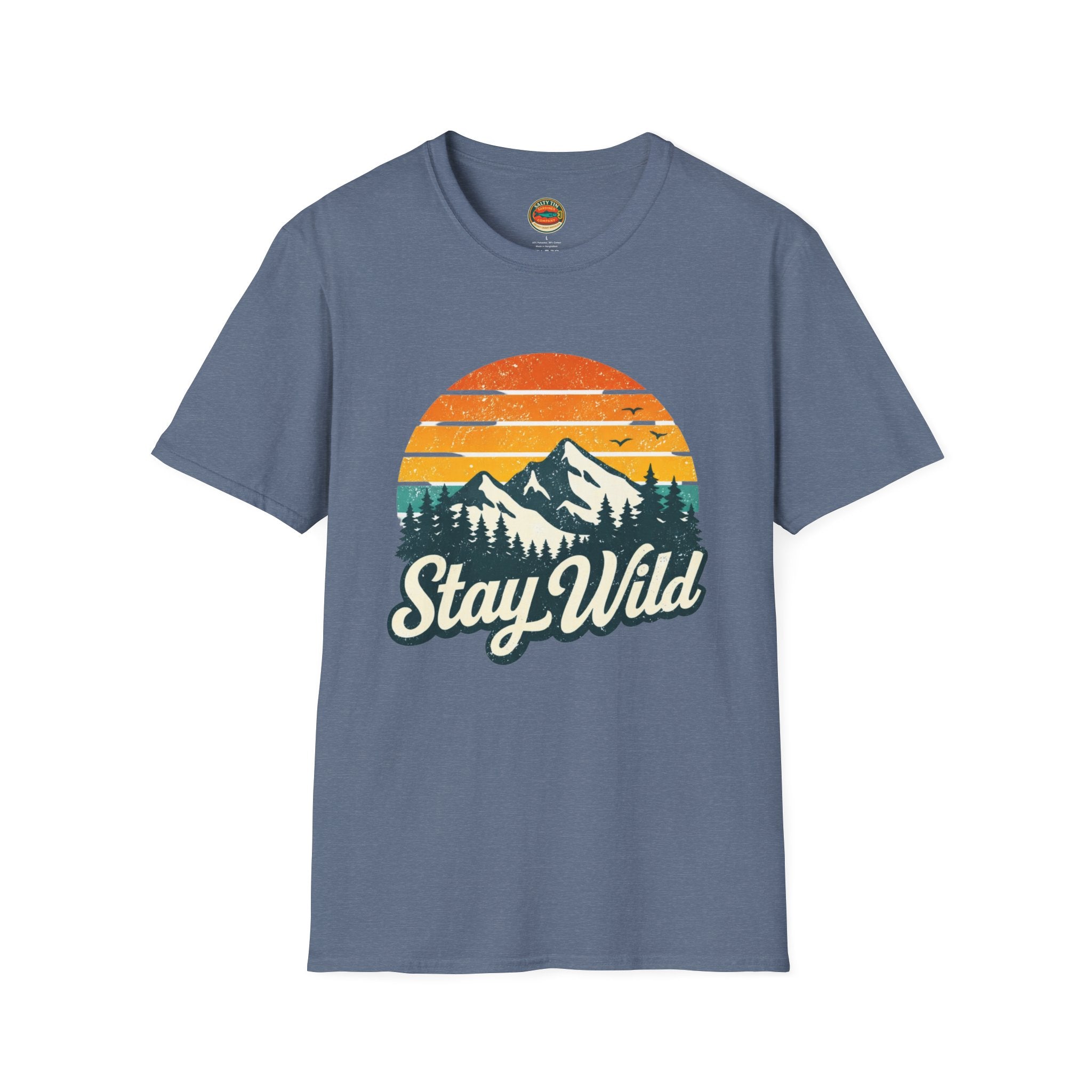 Stay Wild Mountain T-Shirt — Vintage Sunset Outdoor Adventure Tee - Creations by Chris and Carlos