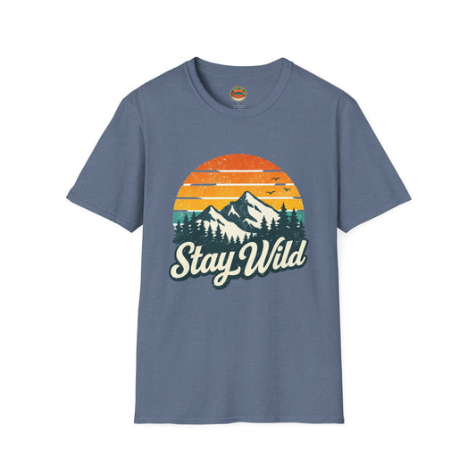 Stay Wild Mountain T-Shirt — Vintage Sunset Outdoor Adventure Tee - Creations by Chris and Carlos