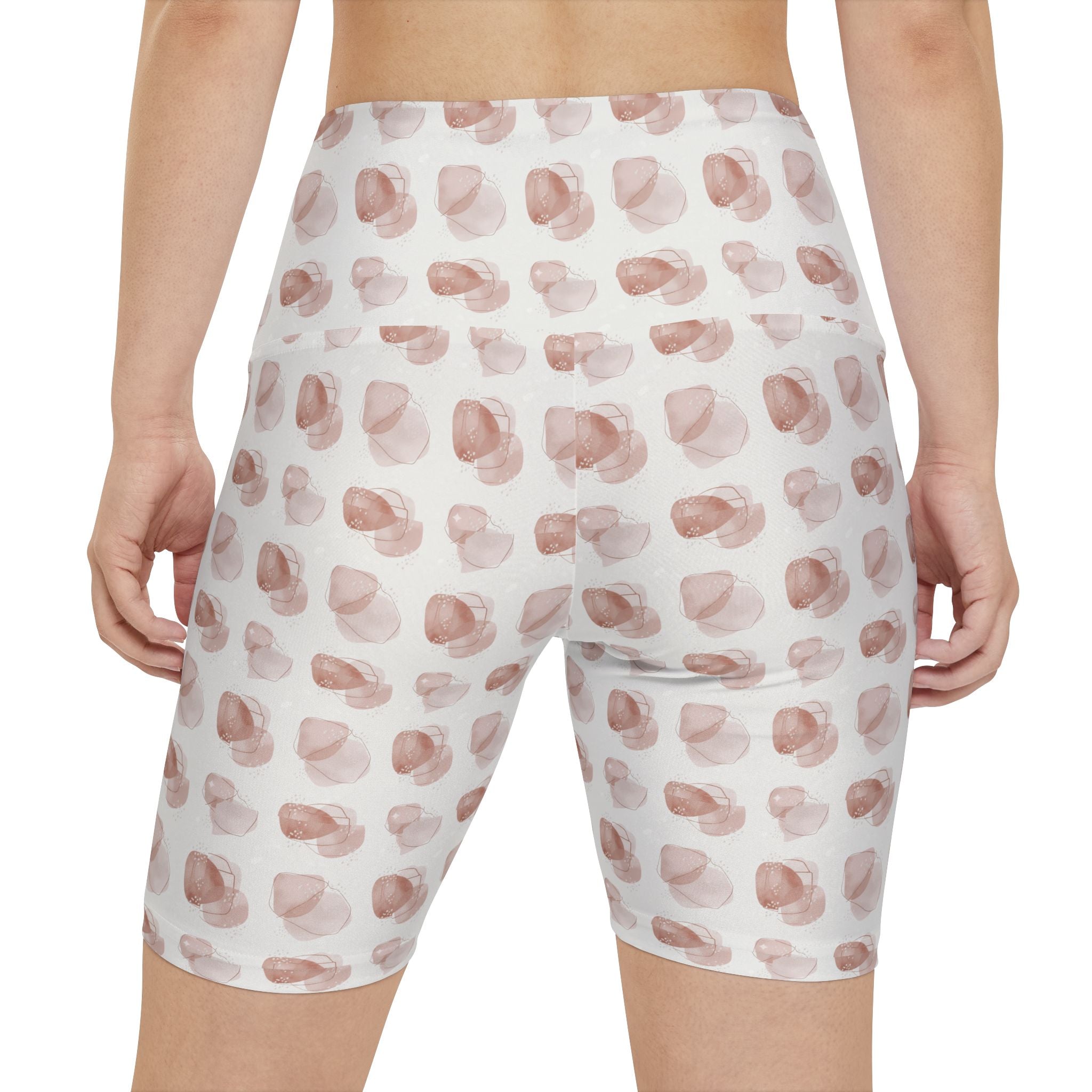 Watercolor Rose Petal Workout Shorts — Women's High-Waist Active Biker Shorts - Creations by Chris and Carlos