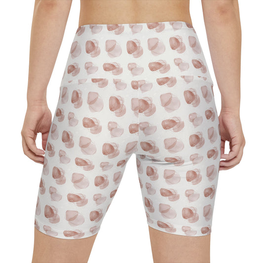 Watercolor Rose Petal Workout Shorts — Women's High-Waist Active Biker Shorts - Creations by Chris and Carlos