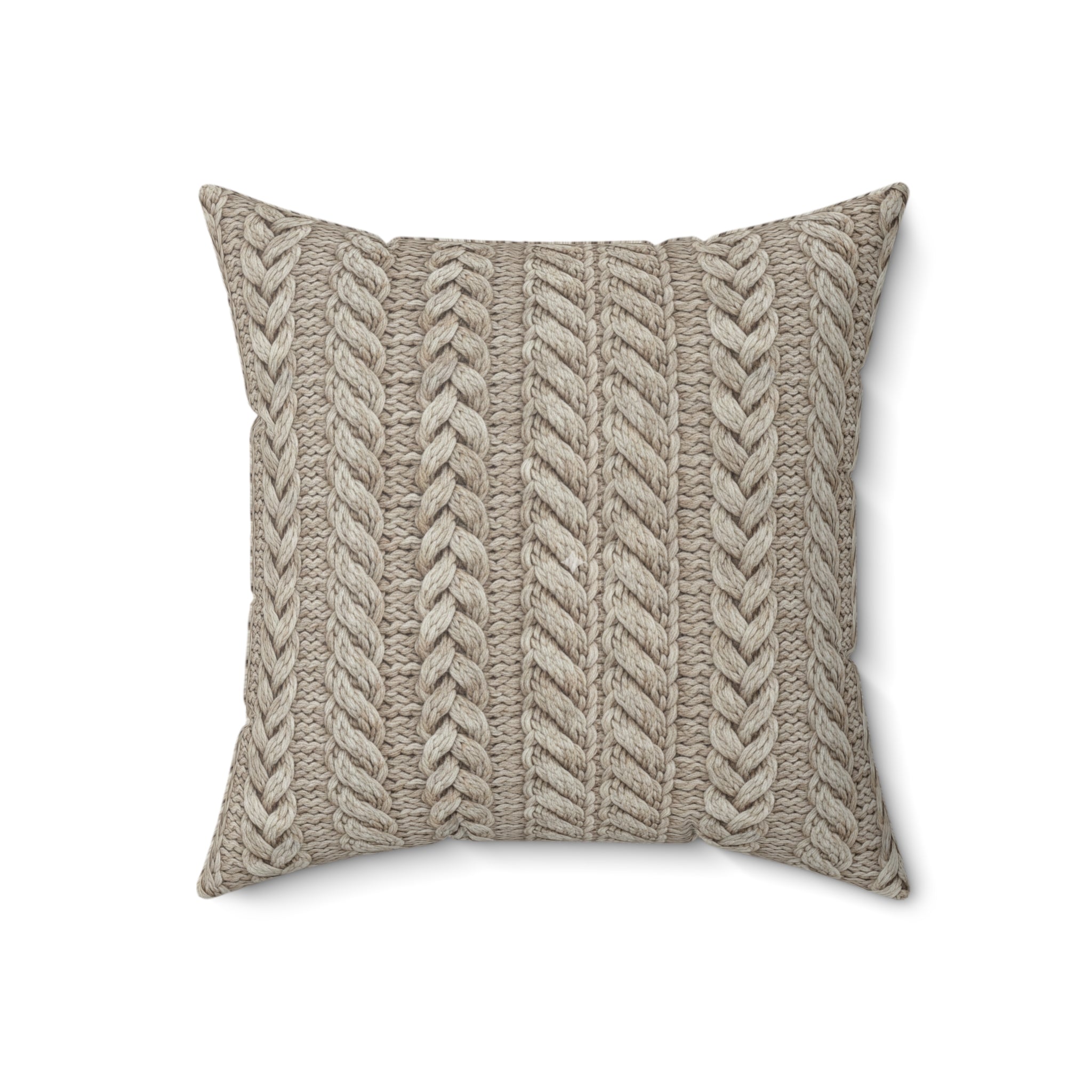 Plumstead Manor Knit Texture Square Pillow — Cozy Beige Spun Polyester Throw Pillow - Creations by Chris and Carlos