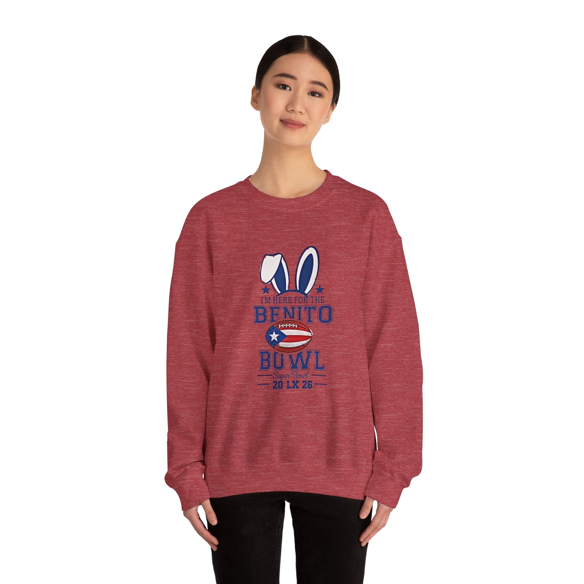 Benito Bowl Crewneck Sweatshirt – Patriotic Football Bunny Design - Creations by Chris and Carlos