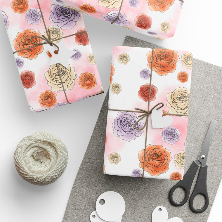 Garden Party | Floral Rose Wrapping Paper Roll — Watercolor Roses Gift Wrap for Birthdays & Mother's Day