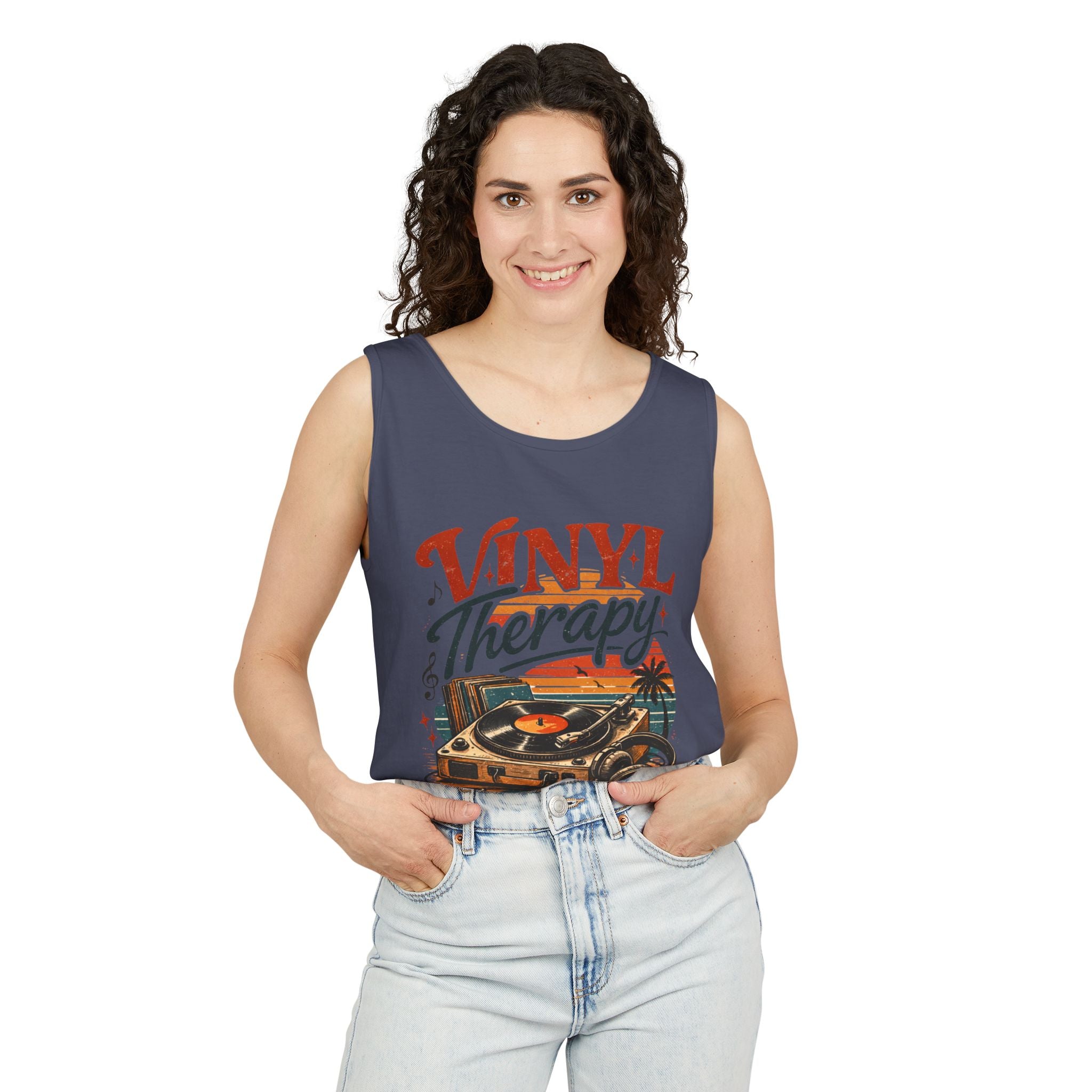 Vinyl Therapy Tank Top — Retro Record Player Music Shirt - Creations by Chris and Carlos