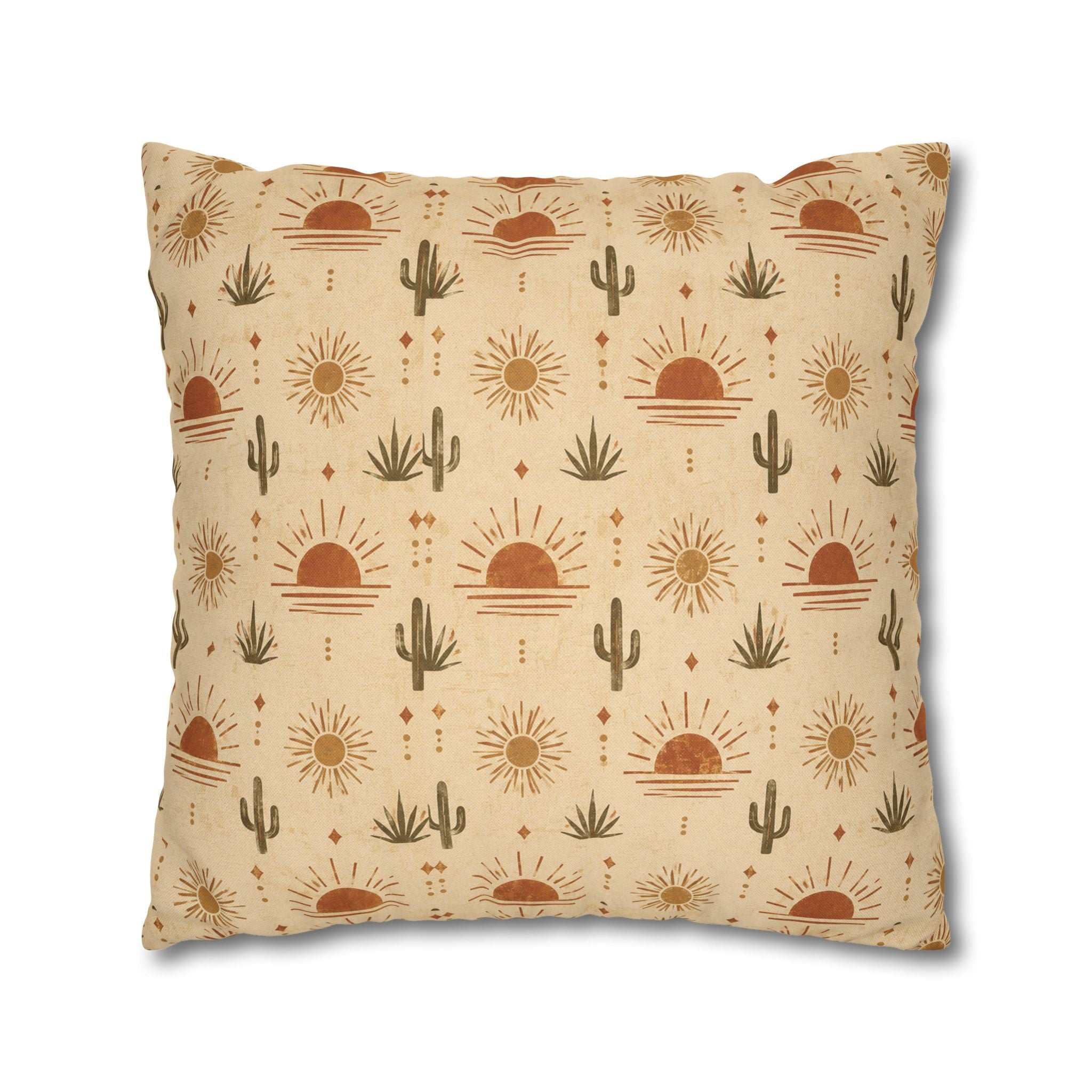 Desert Sunrise Square Pillowcase — Boho Cactus Sun Pattern - Creations by Chris and Carlos