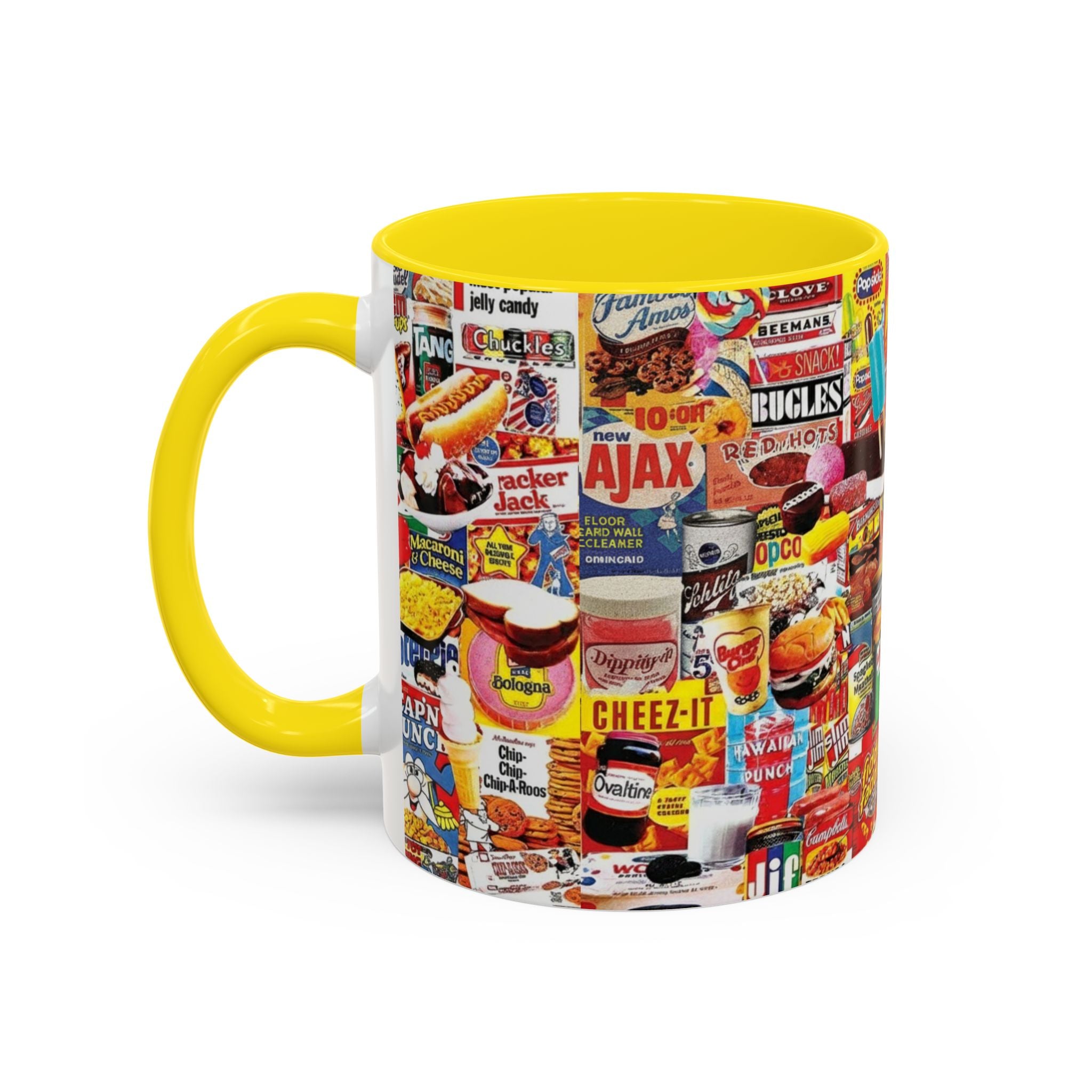 Retro Snack Collage Mug — Vintage Candy & Cereal Packaging Accent Coffee Mug - Creations by Chris and Carlos