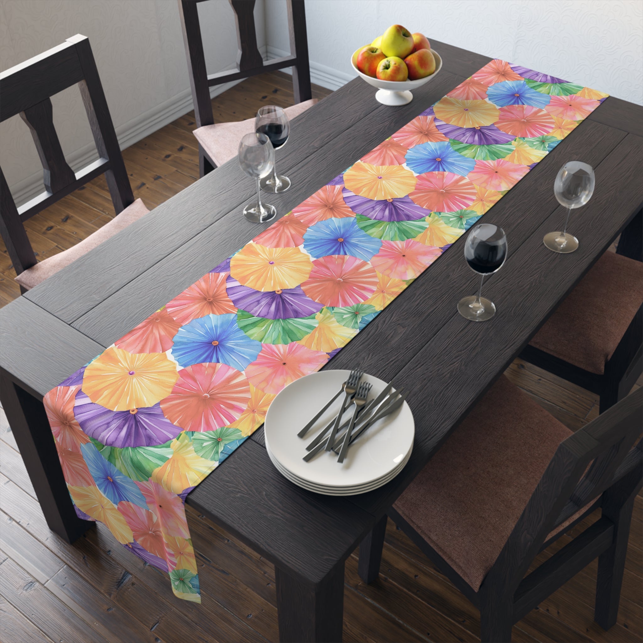 Floral Parasol Pattern Table Runner — Colorful Summer Umbrella Design - Creations by Chris and Carlos