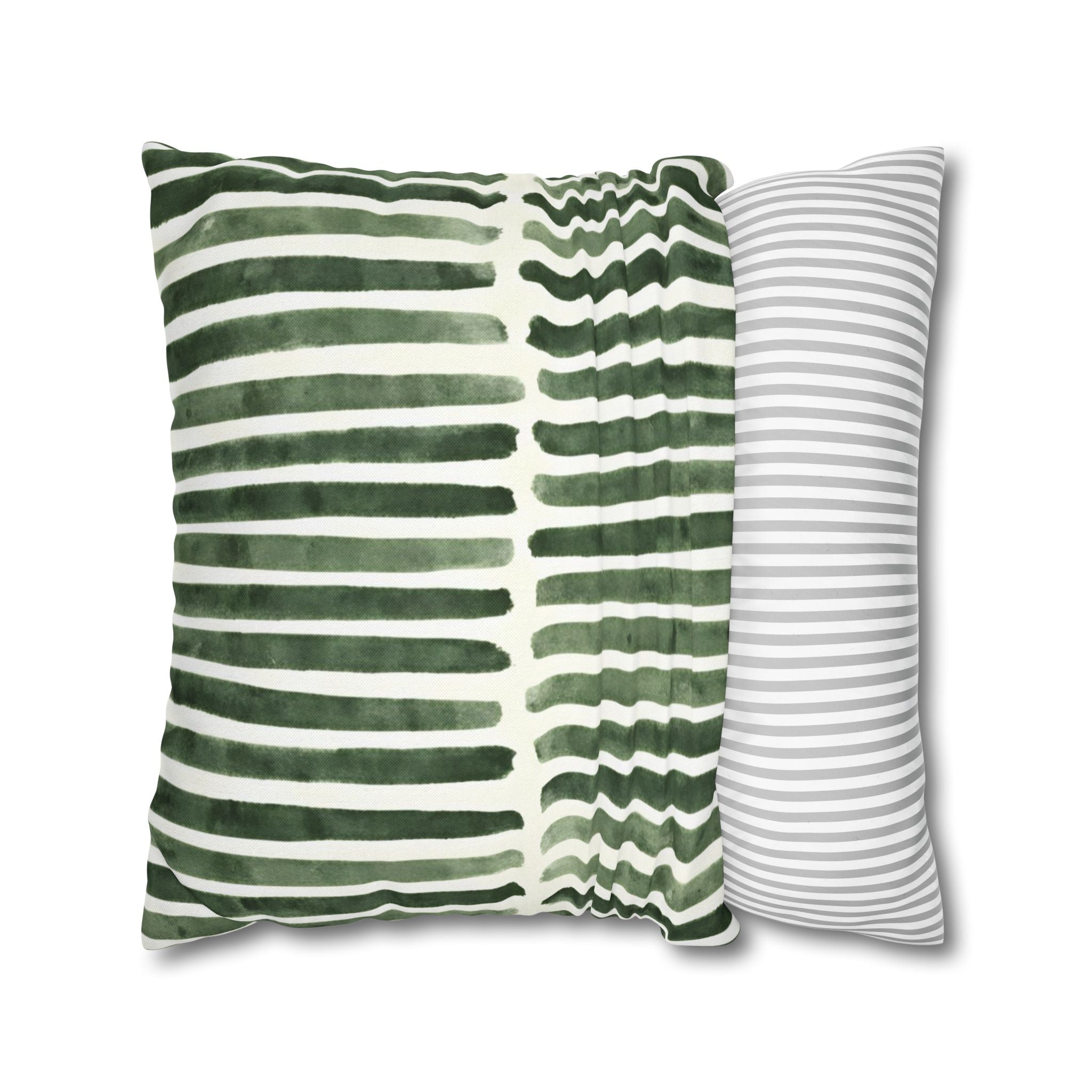 The Artisanal Flora Gallery Green Watercolor Stripe Square Pillowcase — Modern Boho Decorative Throw Pillow Cover - Creations by Chris and Carlos