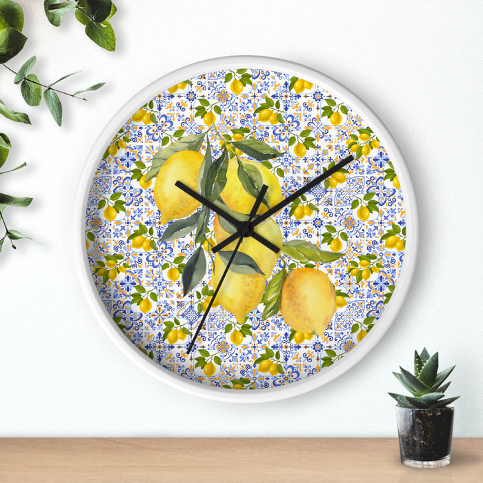Lemon Tile Wall Clock – Mediterranean Citrus Kitchen Clock