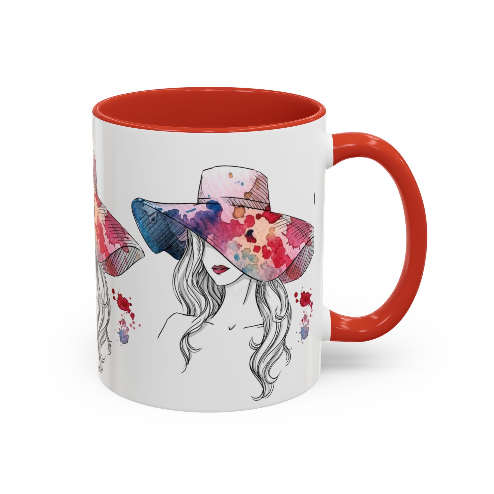 Watercolor Sun Hat Coffee Mug - Chic Fashion Illustration Accent Mug (11/15oz) - Creations by Chris and Carlos