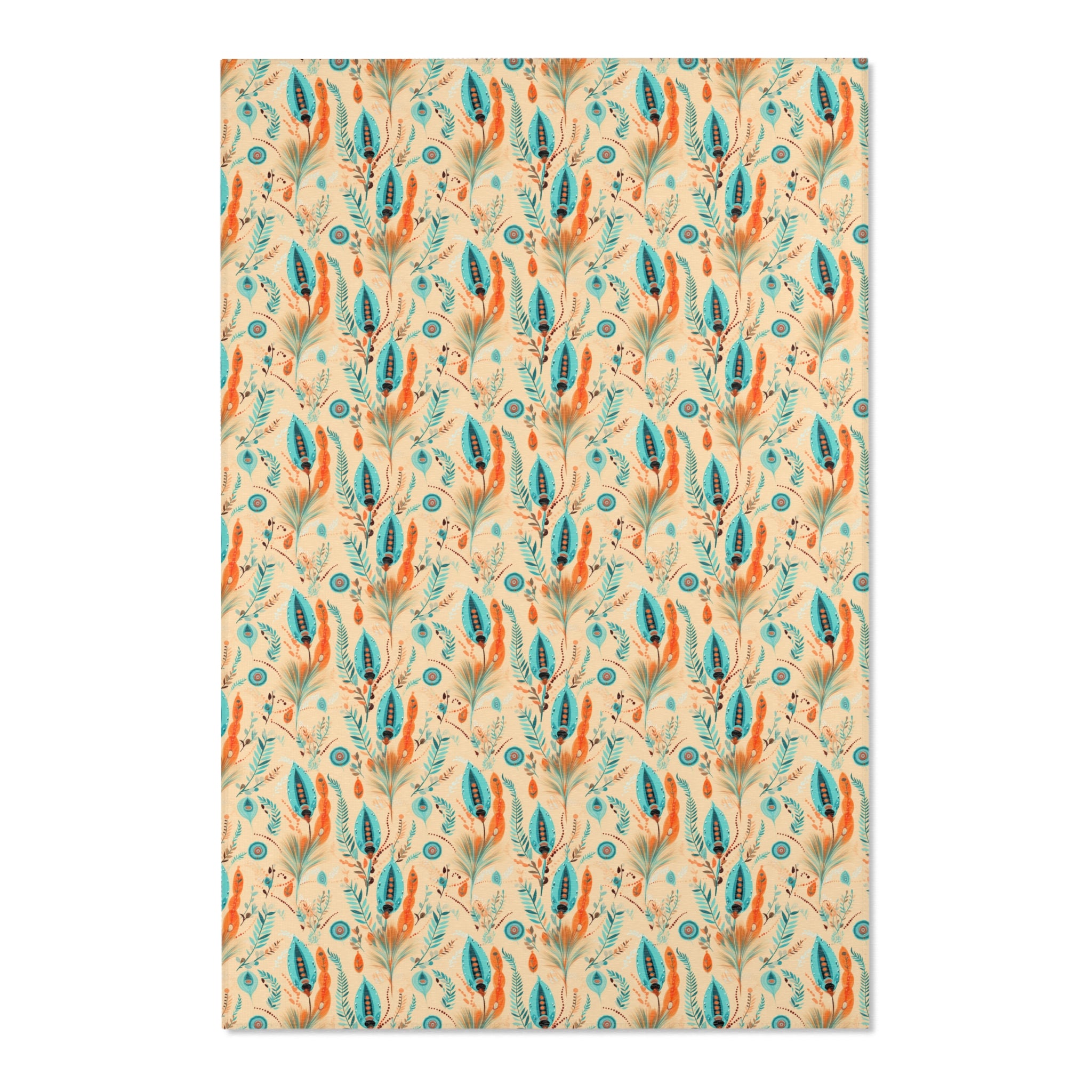 Sol y Alegría (Sun and Joy) Collection- Boho Feather Pattern Area Rug — Turquoise & Coral Accent Rug - Creations by Chris and Carlos