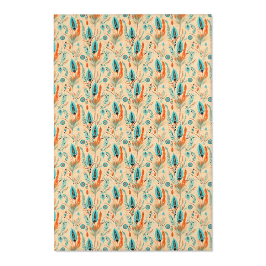 Sol y Alegría (Sun and Joy) Collection- Boho Feather Pattern Area Rug — Turquoise & Coral Accent Rug - Creations by Chris and Carlos
