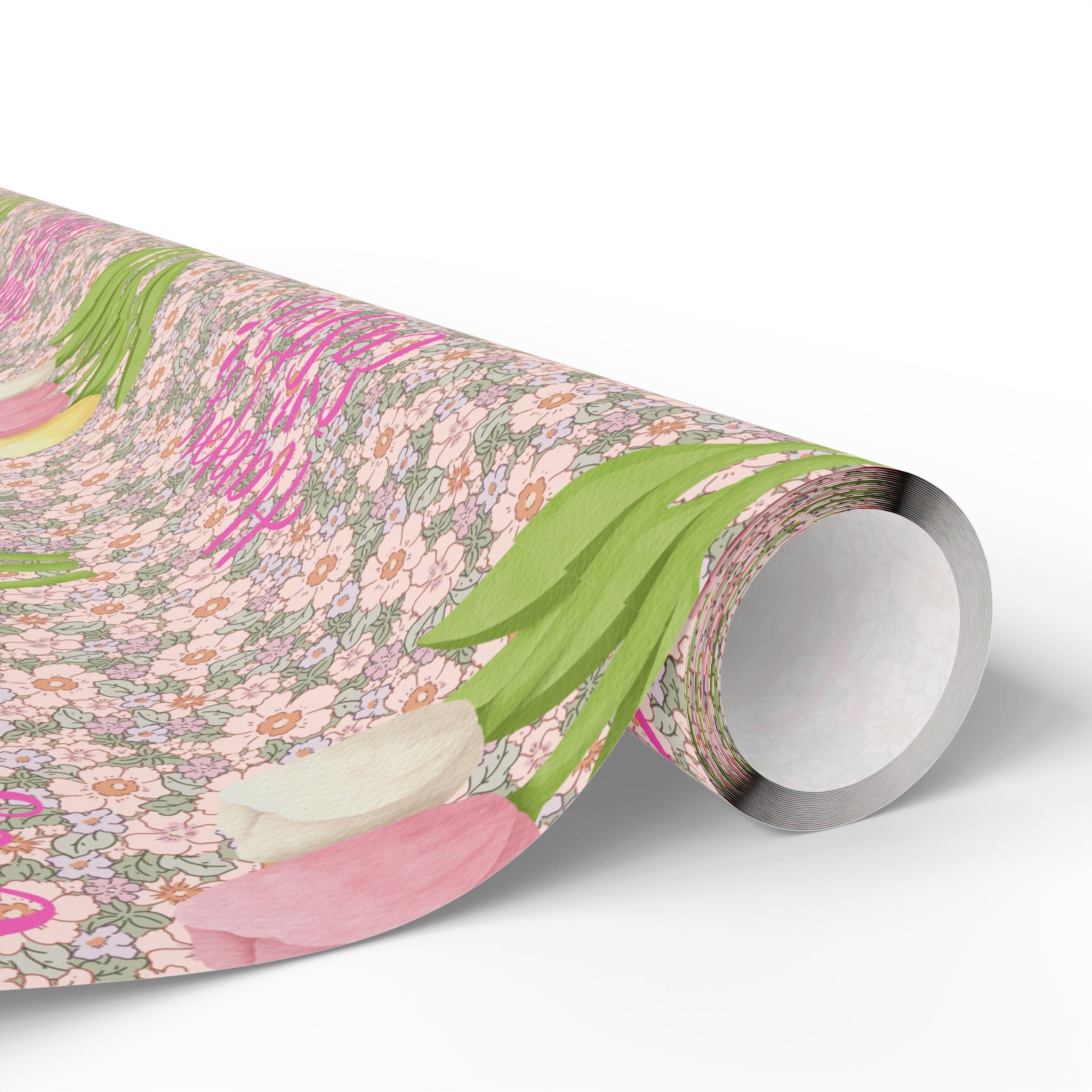 Easter Floral Tulip Wrapping Paper Roll — Pink Vintage Bouquet Gift Wrap - Creations by Chris and Carlos