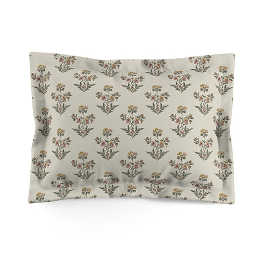 Briarwood Garden Vintage Floral Pillow Sham — Cream Botanical Microfiber Decorative Pillowcase - Creations by Chris and Carlos