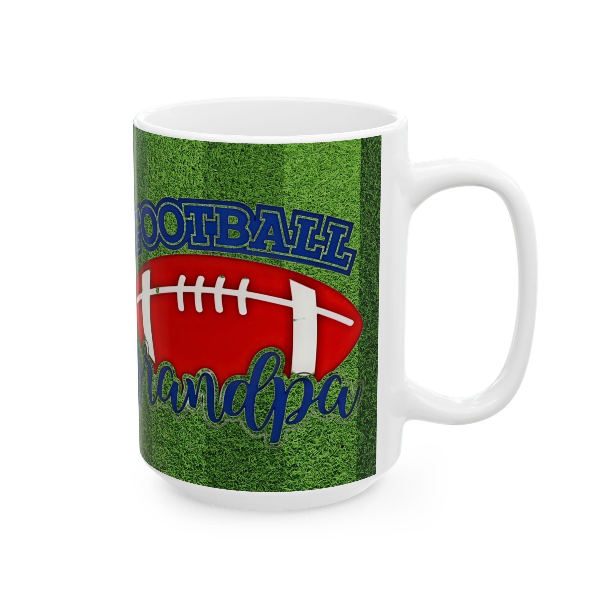 Football Papa Grandpa Ceramic Mug — 11oz/15oz Grassy Field Coffee Cup - Creations by Chris and Carlos