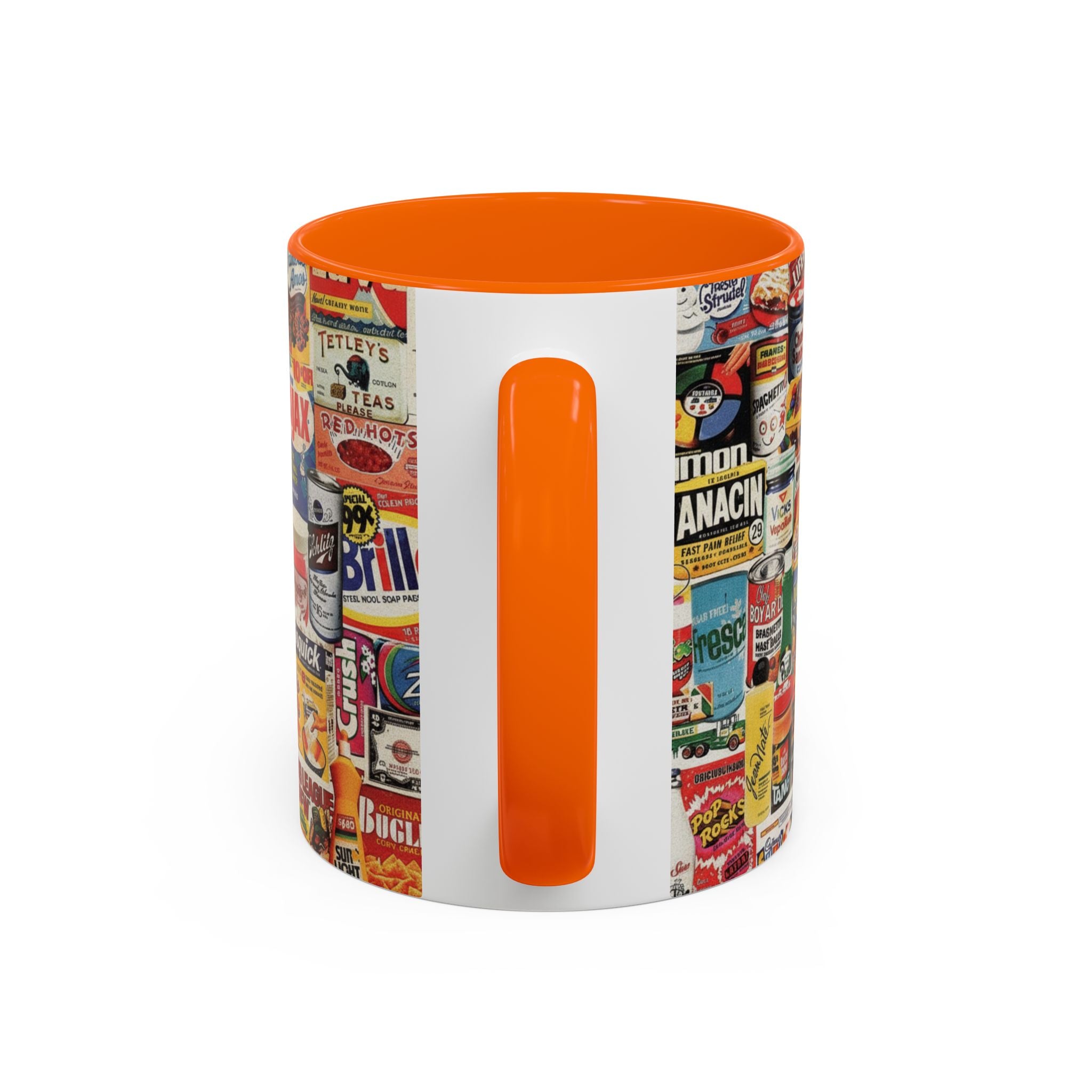 Vintage Retro Ads Coffee Mug — Collage of Classic Brand Labels (11/15oz Accent Mug) - Creations by Chris and Carlos