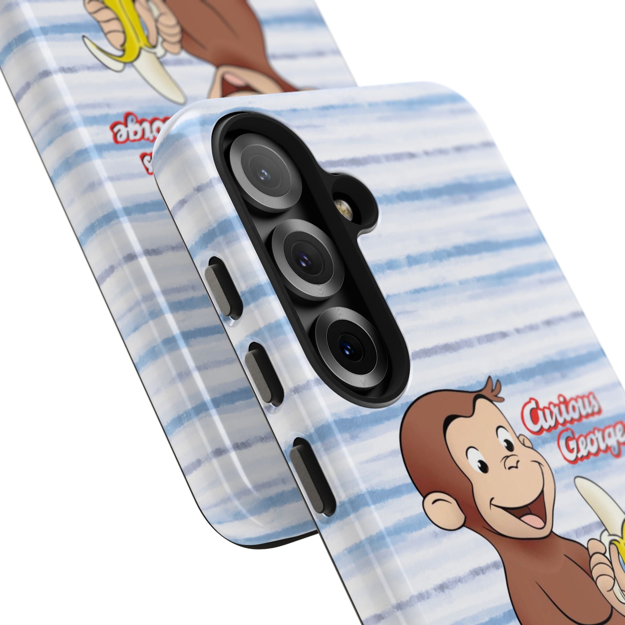 Curious George Banana Tough Phone Case — Cute Kids iPhone Cover, Blue Stripe Protective Case - Creations by Chris and Carlos