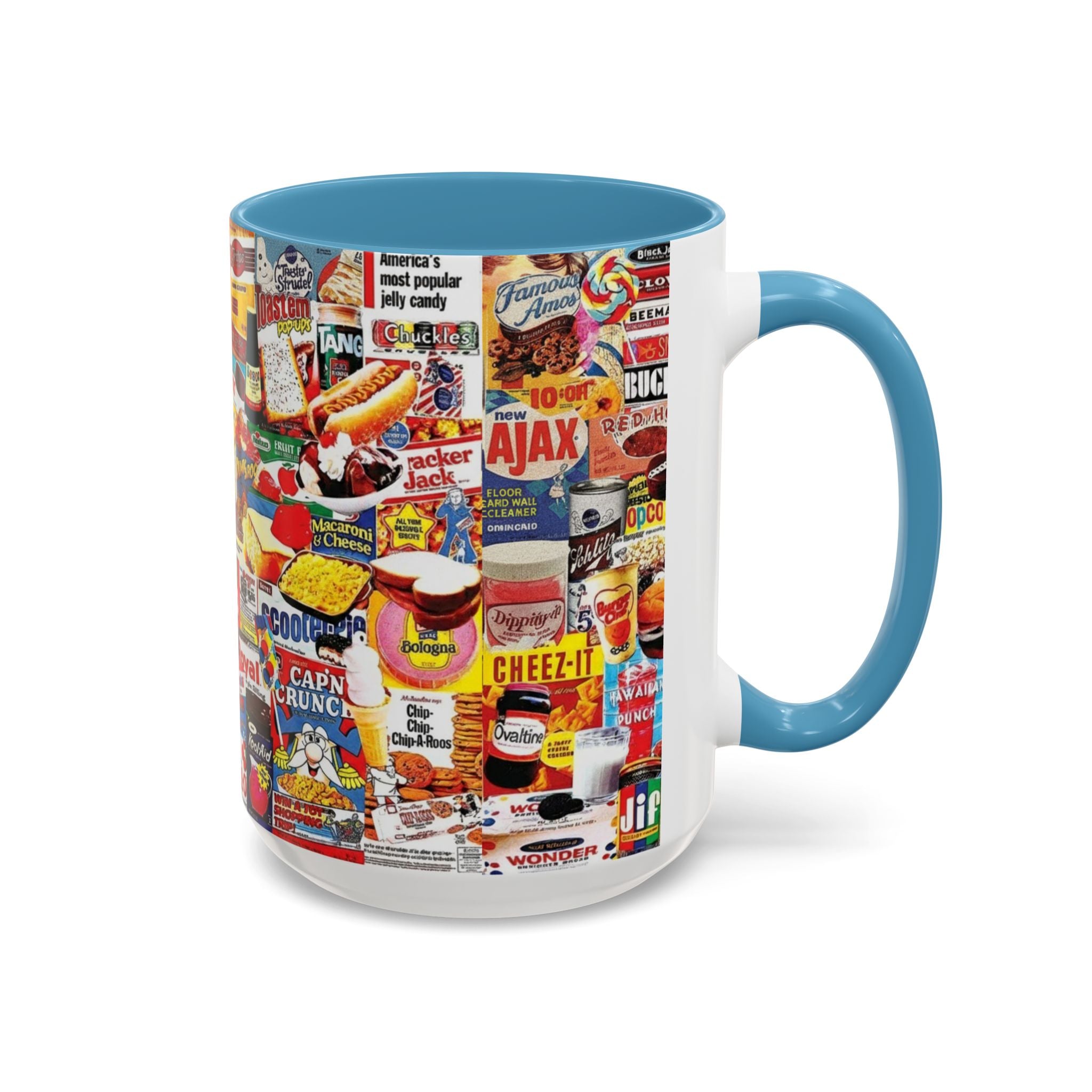 Retro Snack Collage Mug — Vintage Candy & Cereal Packaging Accent Coffee Mug - Creations by Chris and Carlos
