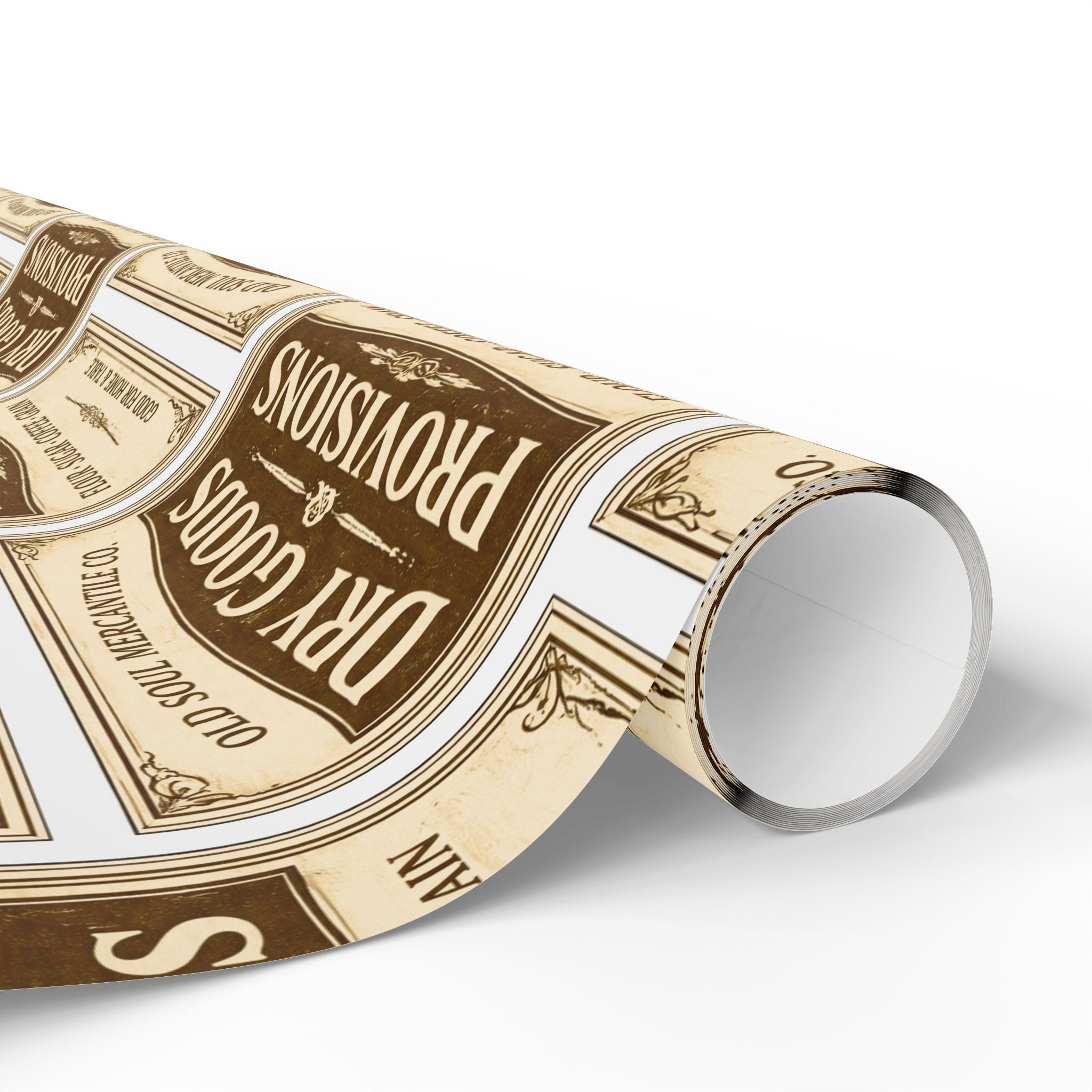 Wrapping Paper Roll — Vintage Pantry Labels Pattern, Brown & Cream Gift Wrap for Foodies & Home Cooks - Creations by Chris and Carlos