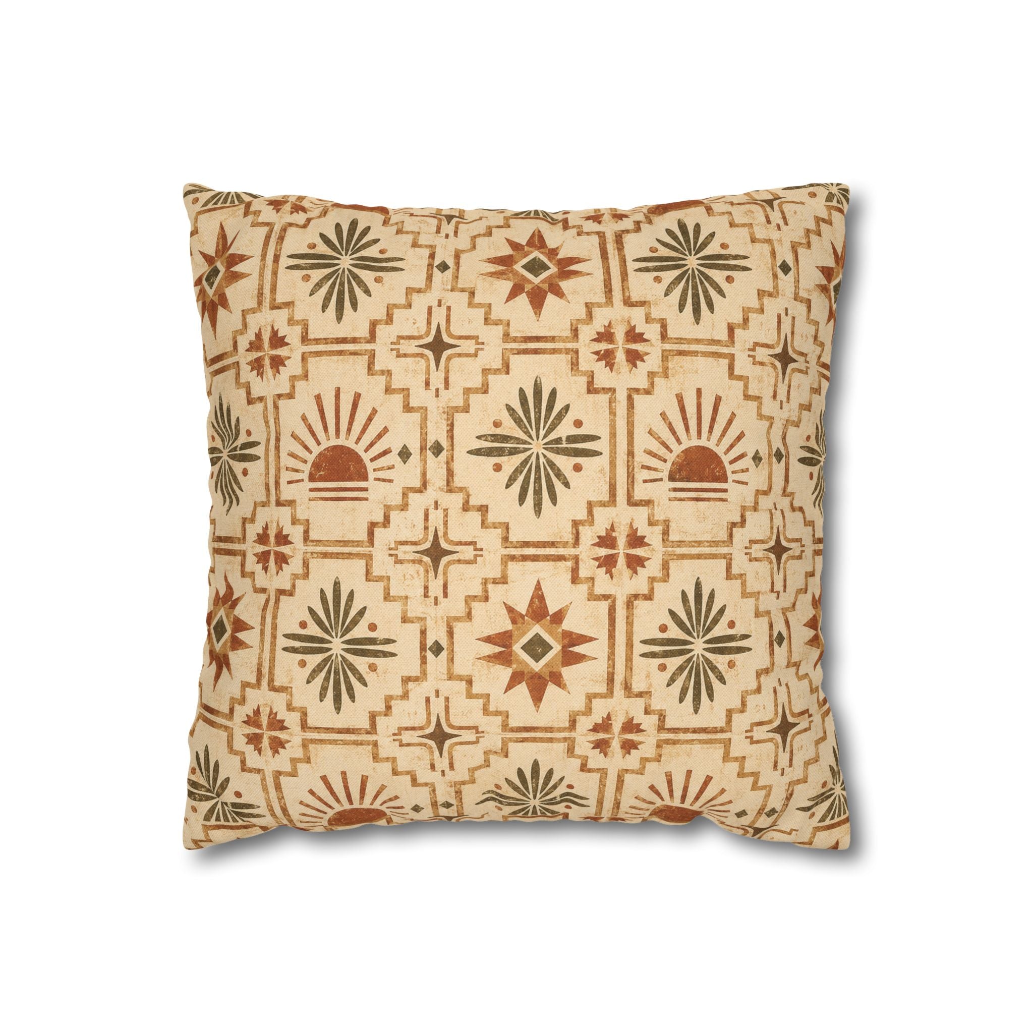 Southwestern Sunburst Pattern Pillowcase — Boho Geometric Throw Cover - Creations by Chris and Carlos