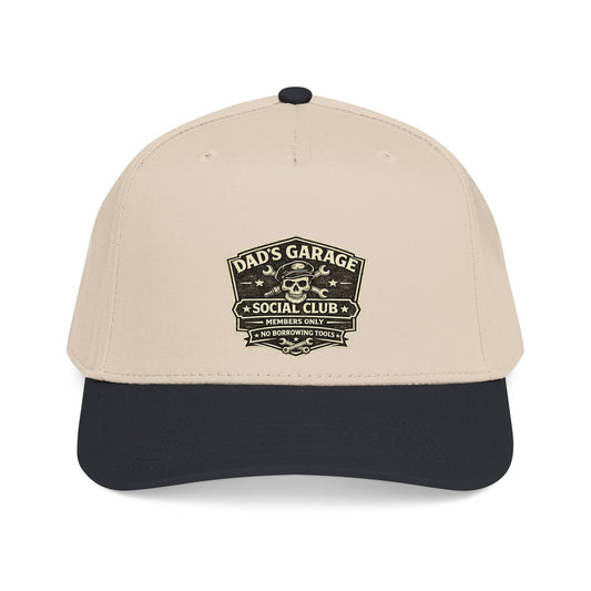 Dad's Garage Social Club Baseball Cap — Vintage Mechanic Snapback Hat - Creations by Chris and Carlos