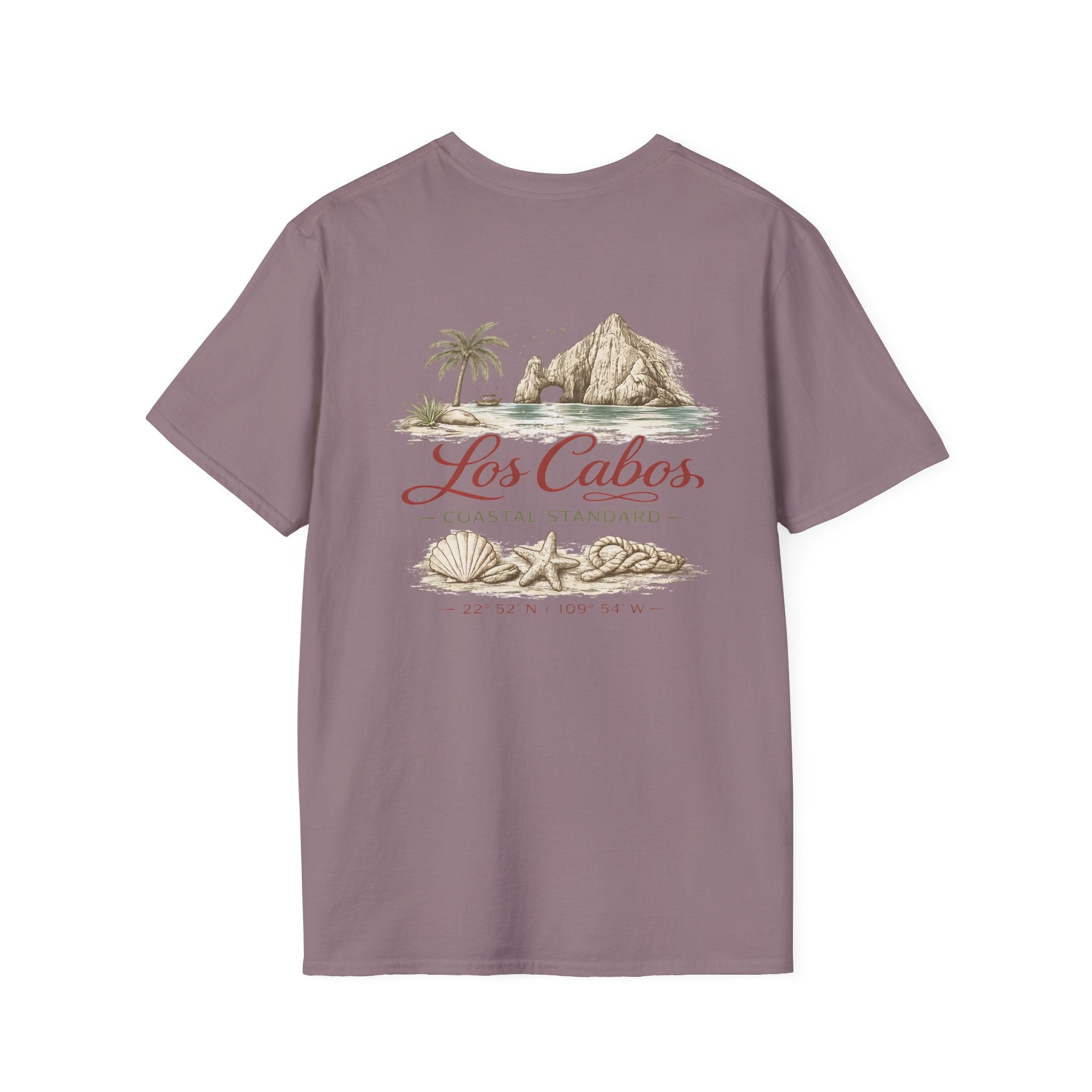 Los Cabos Coastal T-Shirt — Scenic Beach Shells & Arch Graphic - Creations by Chris and Carlos