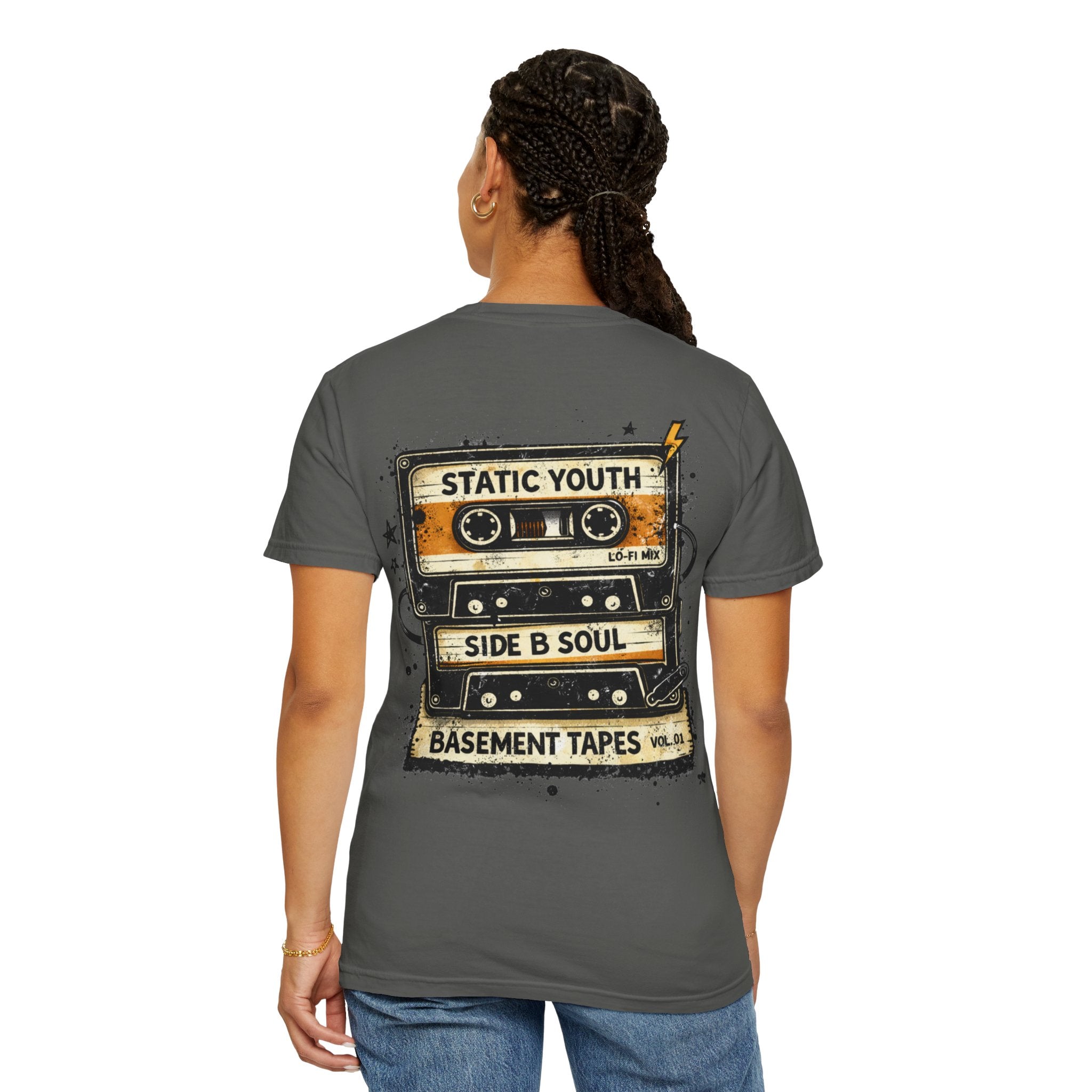 Basement Tapes Retro Cassette T-Shirt — "Static Youth / Side B Soul" - Creations by Chris and Carlos