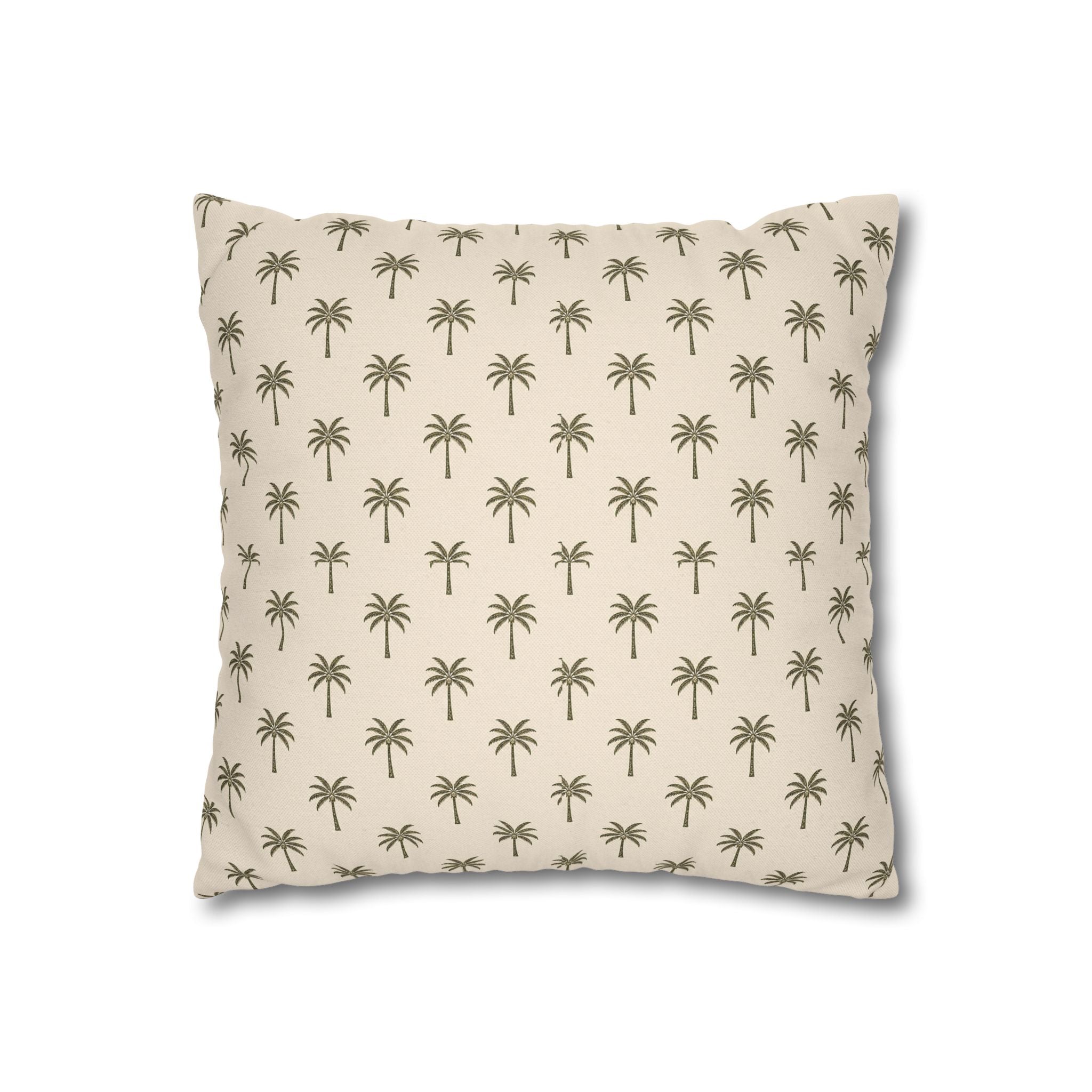 Palm Pattern Square Pillowcase — Tropical Beige Decorative Throw Pillow Cover - Creations by Chris and Carlos