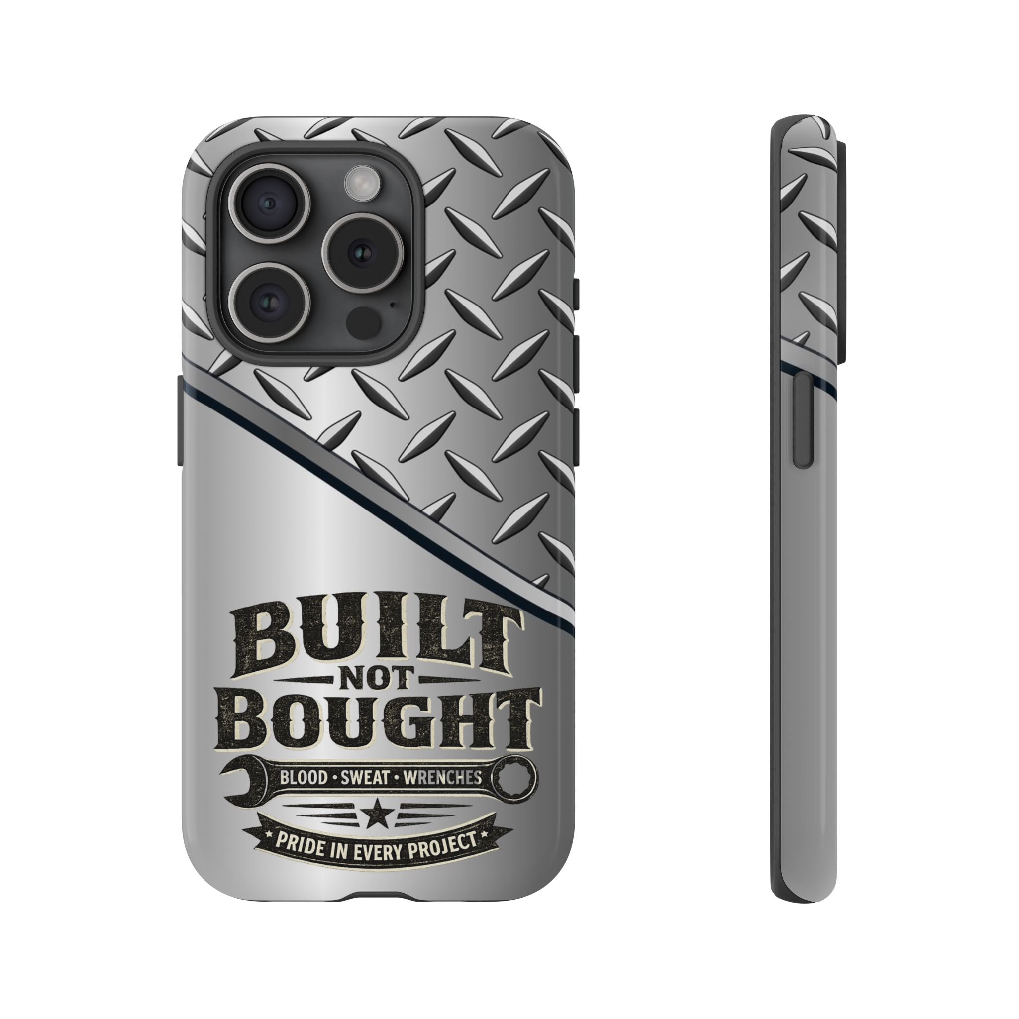 Built Not Bought Metal Diamond-Plate Phone Case — Rugged Tool Lover Gift - Creations by Chris and Carlos