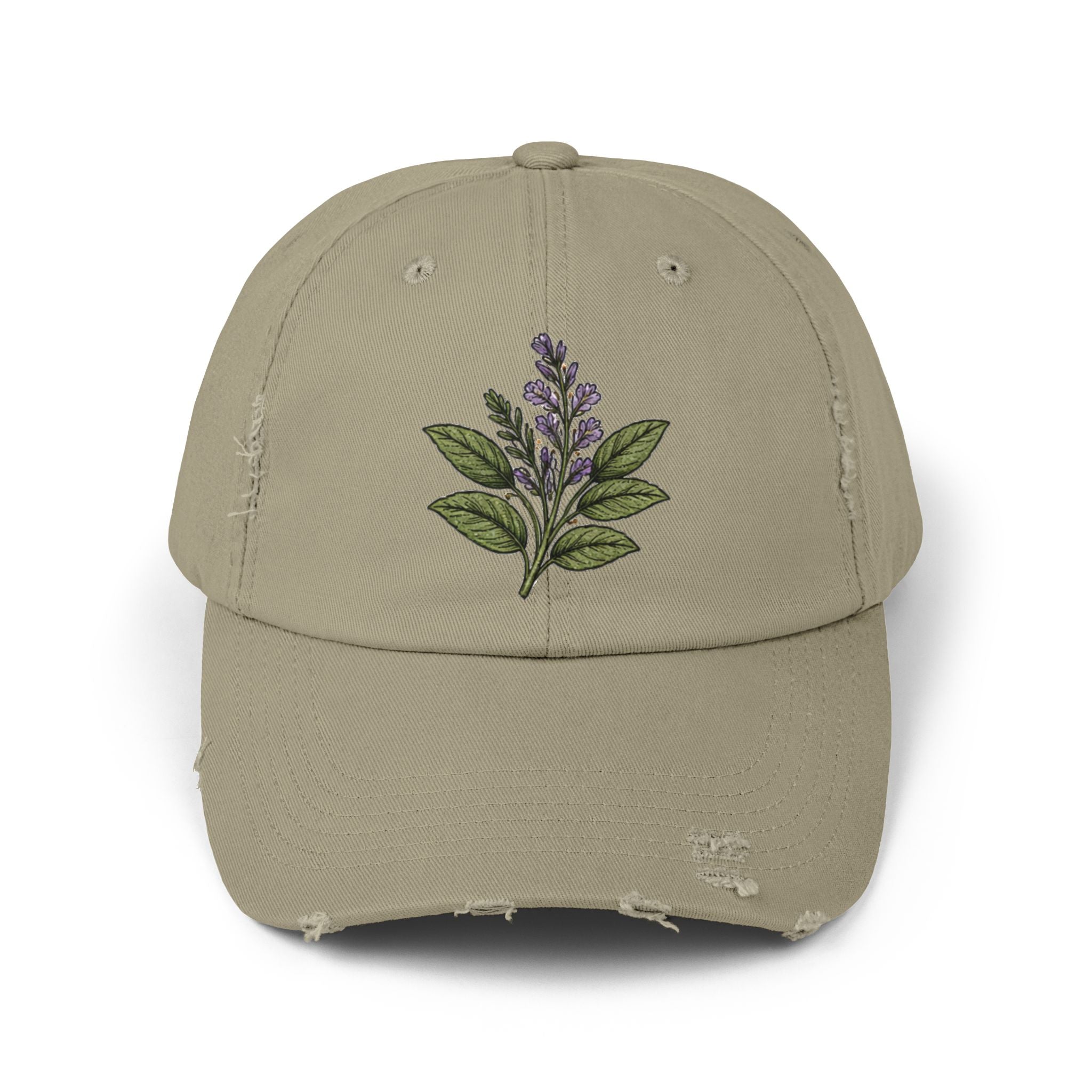 Old Soul Apothecary Distressed Black Baseball Cap with Lavender Sprig Embroidery - Creations by Chris and Carlos