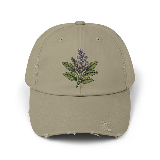 Old Soul Apothecary Distressed Black Baseball Cap with Lavender Sprig Embroidery - Creations by Chris and Carlos