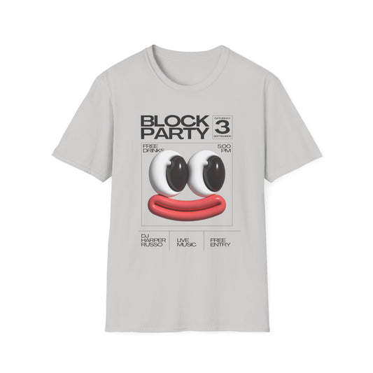 Block Party 3 Graphic Tee — 3D Smile Face Music Festival T-Shirt - Creations by Chris and Carlos