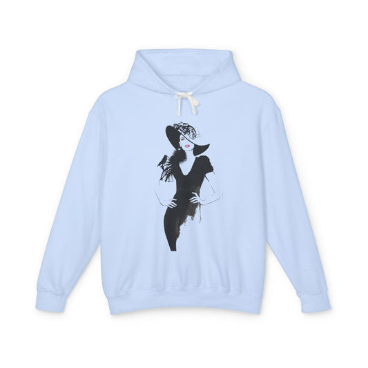 Retro Femme Fashion Hoodie — Vintage Black & White Glamour Illustration - Creations by Chris and Carlos