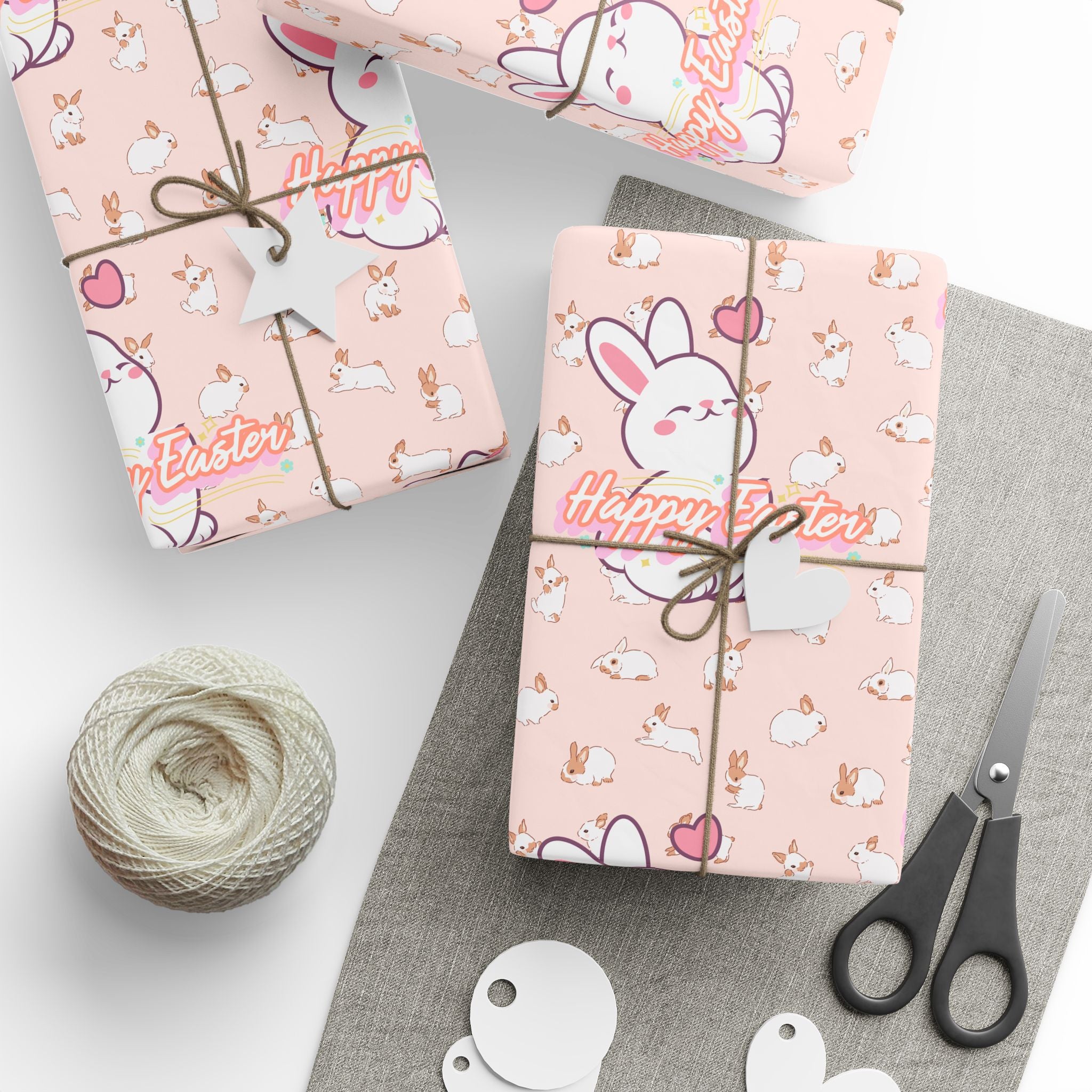 Easter Cute Bunny Pattern Wrapping Paper - Pastel Pink Love & Hearts Gift Wrap - Creations by Chris and Carlos