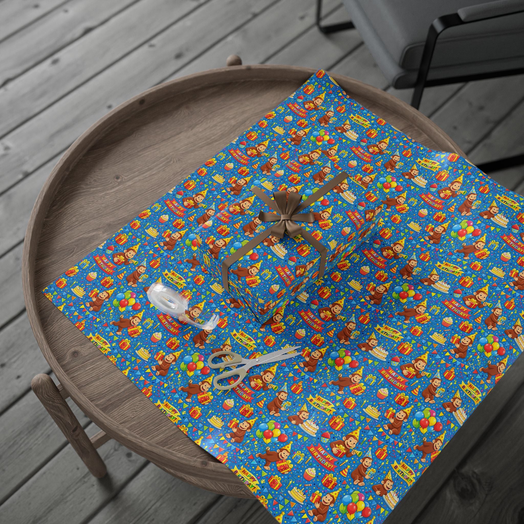 Wrapping Paper Roll — Colorful Birthday Presents & Party Curious George Animals Gift Wrap - Creations by Chris and Carlos