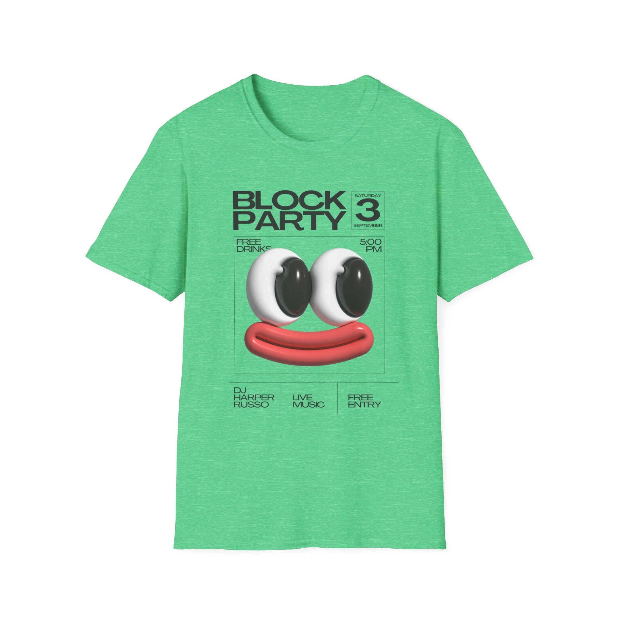 Block Party 3 Graphic Tee — 3D Smile Face Music Festival T-Shirt - Creations by Chris and Carlos