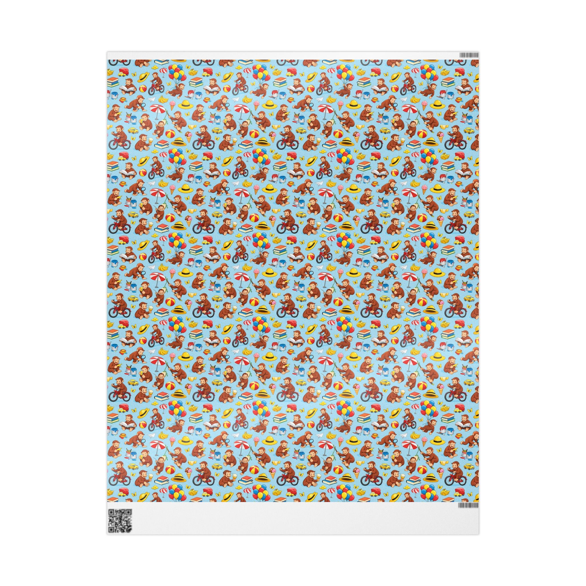 Wrapping Paper Roll — Playful Curious George Monkey Pattern Gift Wrap (Blue) - Creations by Chris and Carlos