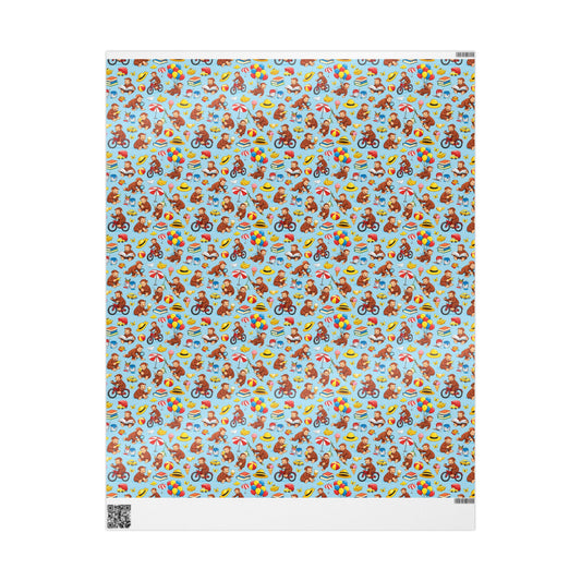 Wrapping Paper Roll — Playful Curious George Monkey Pattern Gift Wrap (Blue) - Creations by Chris and Carlos