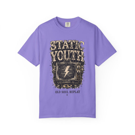 Static Youth Graphic Tee — Vintage TV Lightning Bolt "Old Soul Replay" - Creations by Chris and Carlos