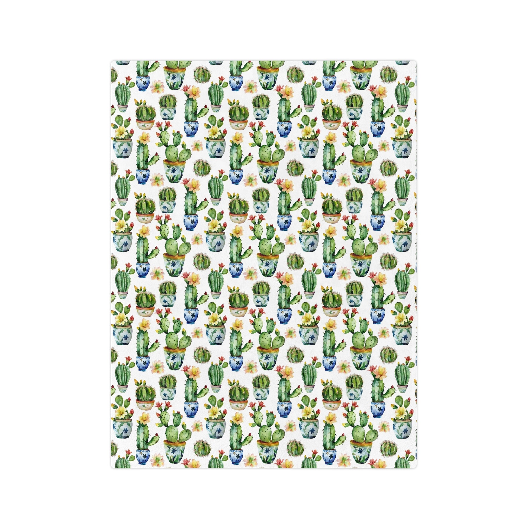 Sol y Alegría (Sun and Joy) Collection- Cactus Succulent Pattern Microfiber Blanket Soft Velveteen Throw for Home & Garden Lovers - Creations by Chris and Carlos