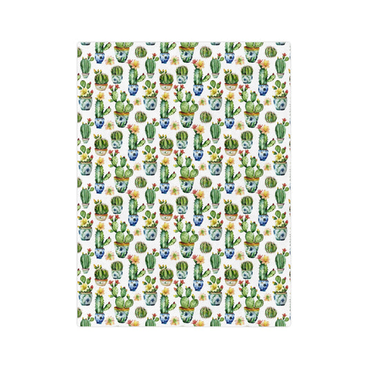 Sol y Alegría (Sun and Joy) Collection- Cactus Succulent Pattern Microfiber Blanket Soft Velveteen Throw for Home & Garden Lovers - Creations by Chris and Carlos