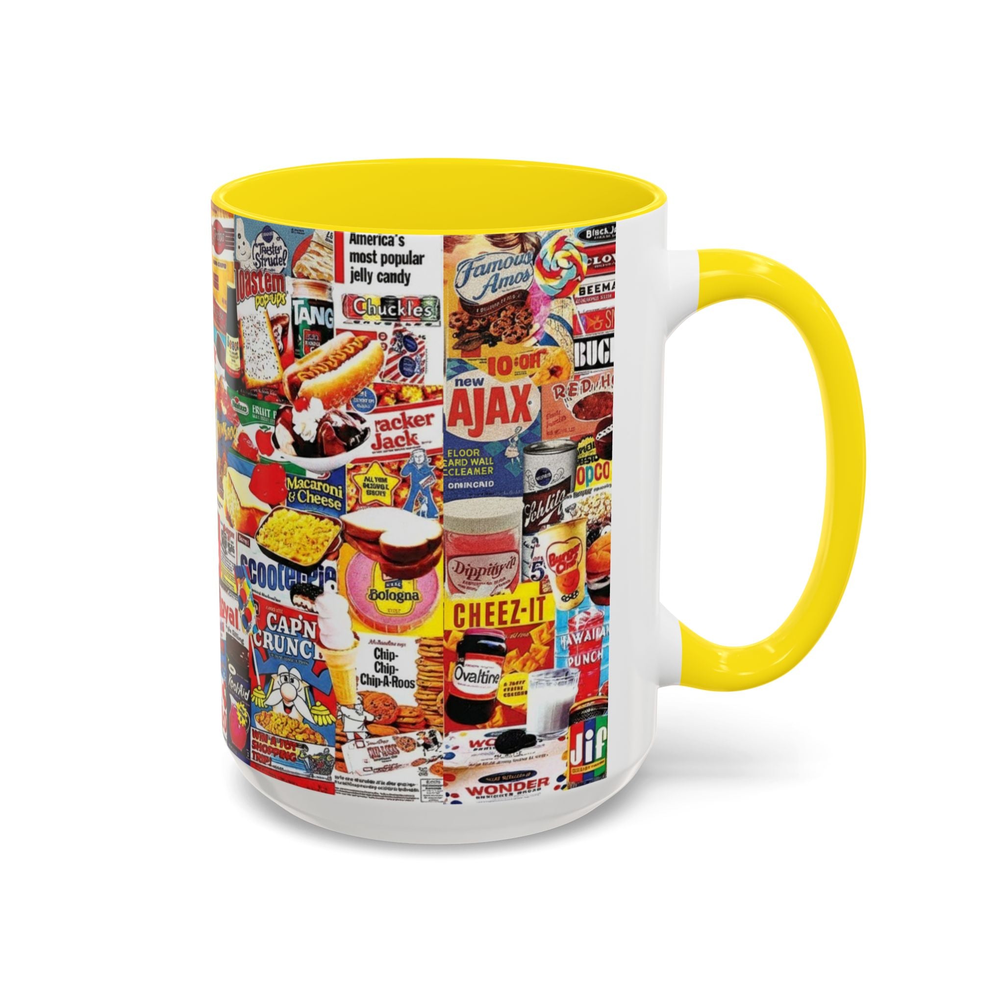 Retro Snack Collage Mug — Vintage Candy & Cereal Packaging Accent Coffee Mug - Creations by Chris and Carlos