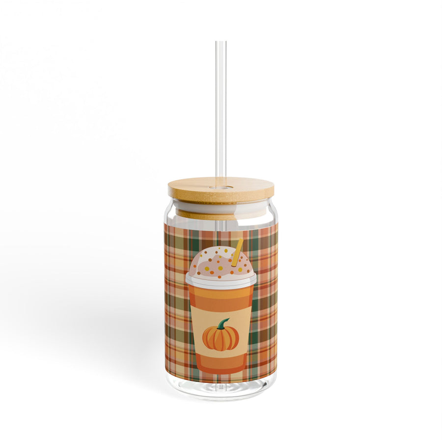 Pumpkin Spice Sipper Glass - 16oz Fall Plaid Drink Tumbler