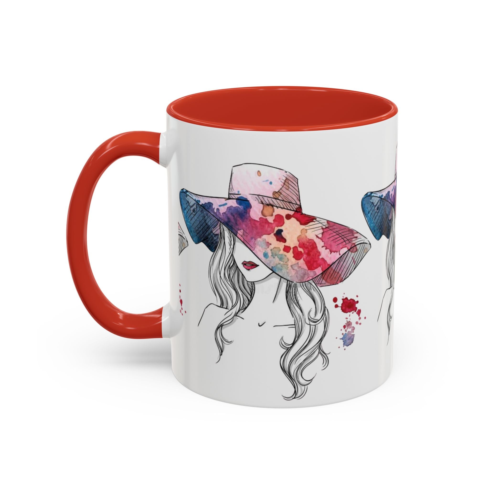 Watercolor Sun Hat Coffee Mug - Chic Fashion Illustration Accent Mug (11/15oz) - Creations by Chris and Carlos