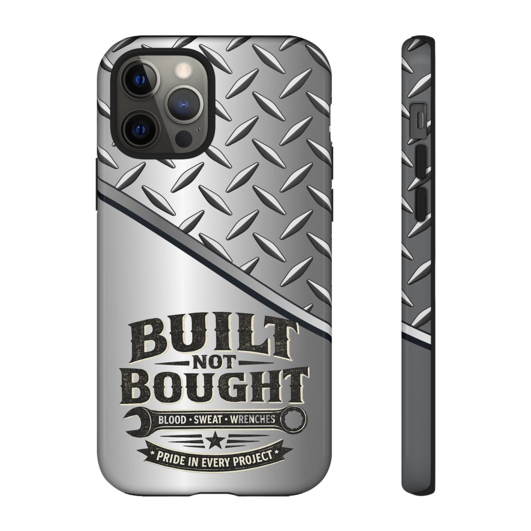 Built Not Bought Metal Diamond-Plate Phone Case — Rugged Tool Lover Gift - Creations by Chris and Carlos